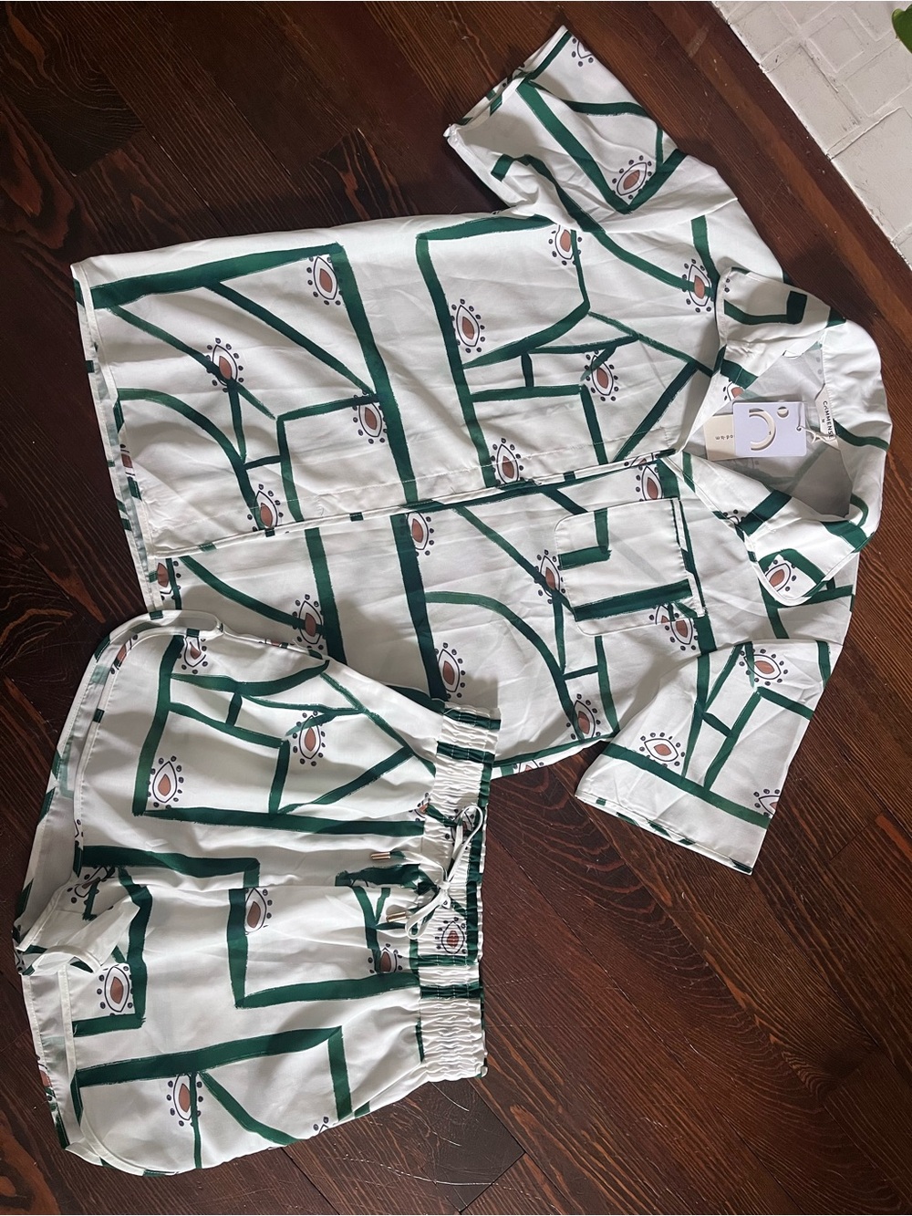 Commense Green & White Geometric Printed Set